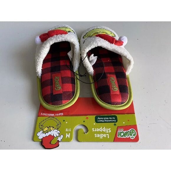 Dr. Seuss How The Grinch Stole Christmas Holiday Slippers Women’s Sz M 7/8 NEW - Picture 10 of 15